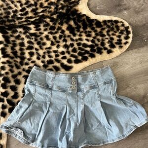 Pleated Denim Mini Skirt